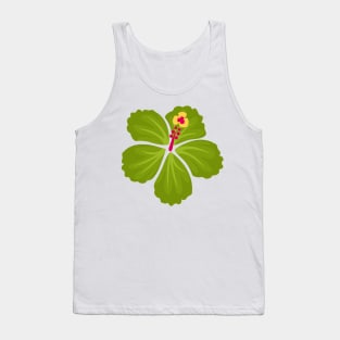 Green Hand Drawn Hibiscus Flower Tank Top